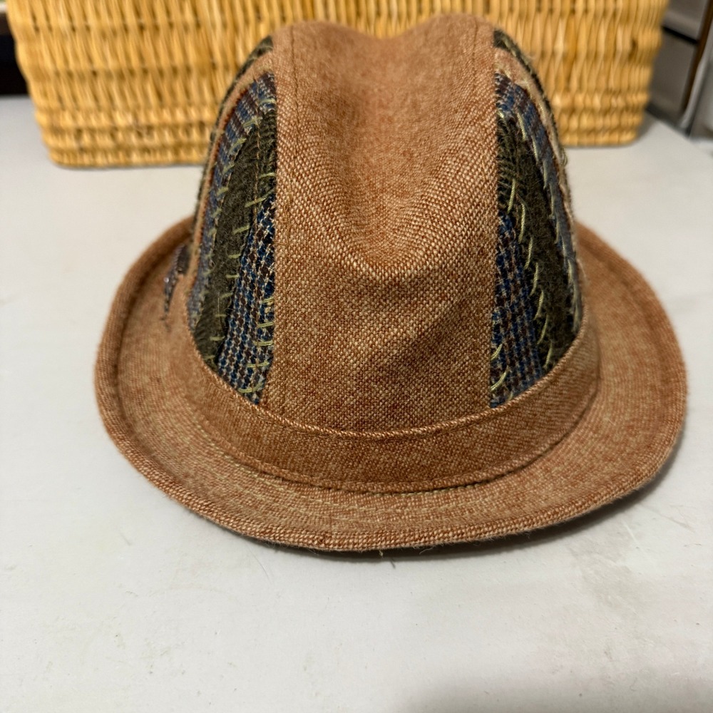 Robert Graham Mens Silk Wool Blend Fedora Hat Tan Patchwork Size M Steampunk